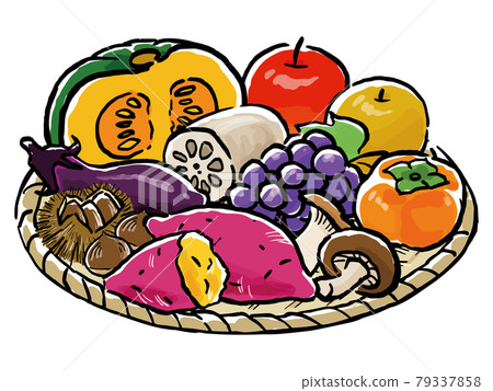 Autumn food in a hand-painted basket 79337858