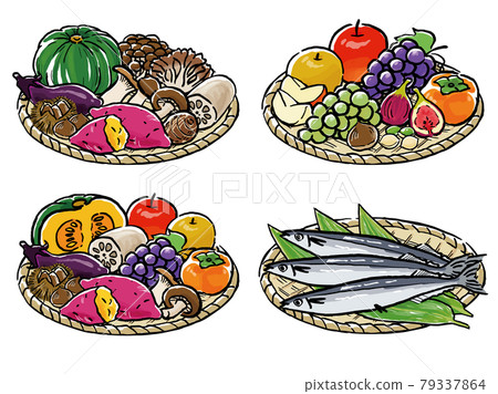 Autumn food in a hand-painted basket 79337864