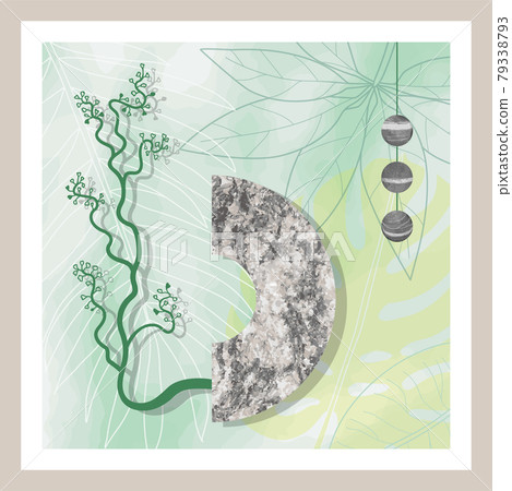 Natural abstract botanical art with stone and tropical leaves Natural abstract botanical art with stone and tropical leaves 79338793