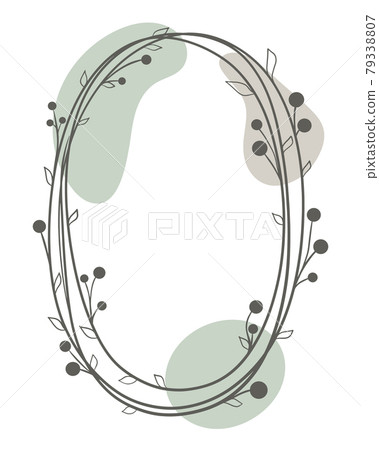 Oval minimalistic frame with leaves and berries, vector illustration. 79338807