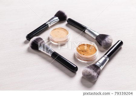 Mineral face powder and brush. Eco-friendly and organic beauty products 79339204
