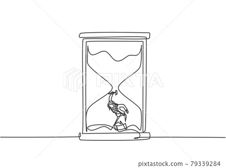 Continuous one line drawing young woman worker digging treasure inside hourglass. Getting a new business idea minimalist concept. Single line draw design vector graphic illustration. Continuous one line drawing young woman worker digging treasure inside hourglass. Getting a new business idea minimalist concept. Single line draw design vector graphic illustration. 79339284