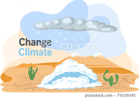 Snow in desert. Illustration of unusual and rare whether climate change event, natural phenomenon 79339395