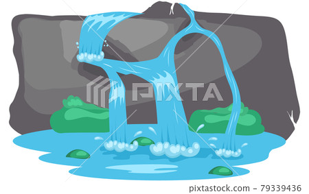Falling water. River waterfall falls from cliff white background. Water fall streams Falling water. River waterfall falls from cliff white background. Water fall streams 79339436