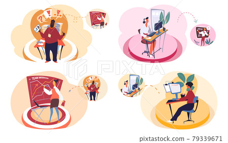 Remote working and networks. Professional business teleworkers connecting online and working from home Remote working and networks. Professional business teleworkers connecting online and working from home 79339671