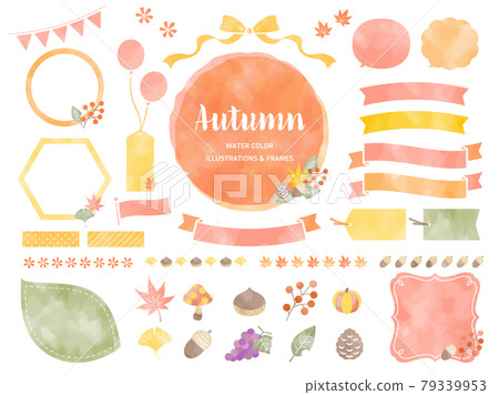 秋季水彩風格插圖和框架集 79339953