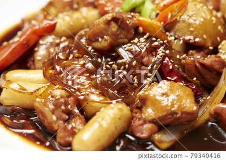 Korean food Chimutaku Korean chicken stewed in salty soy sauce Korean food Chimutaku Korean chicken stewed in salty soy sauce 79340416