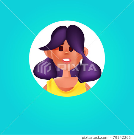 female head in round frame woman avatar cartoon character portrait 79342265
