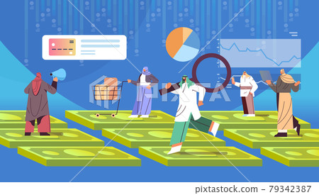 arab people standing on money banknotes shopping digital marketing business strategy and analytics concept 79342387