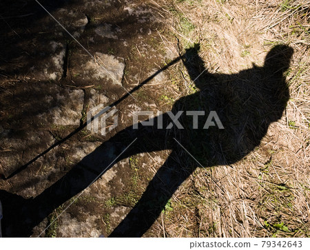 Shadow of a man climbing a mountain 79342643
