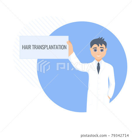 Hair transplantation card in hands of a man doctor 79342714