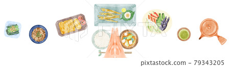 日式早餐(日本料理)手繪水彩風格插畫 日式早餐(日本料理)手繪水彩風格插畫 79343205