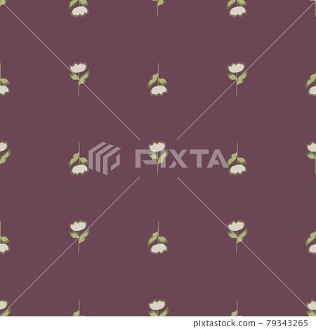 Minimalistic simple style seamless pattern with hand drawn little flowers shapes print. Pale purple background. Minimalistic simple style seamless pattern with hand drawn little flowers shapes print. Pale purple background. 79343265