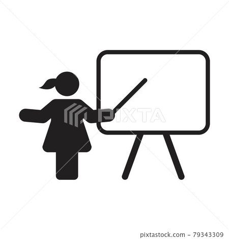 Class room vector female teacher person with white board symbol in a flat color glyph pictogram illustration Class room vector female teacher person with white board symbol in a flat color glyph pictogram illustration 79343309