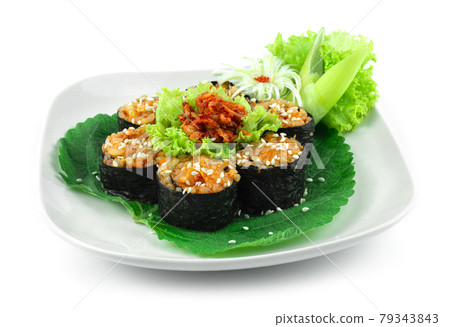 Gimbap Kimchi flower shape also spelled Kimbap is the perfect meal is a Korean food style Gimbap Kimchi flower shape also spelled Kimbap is the perfect meal is a Korean food style 79343843