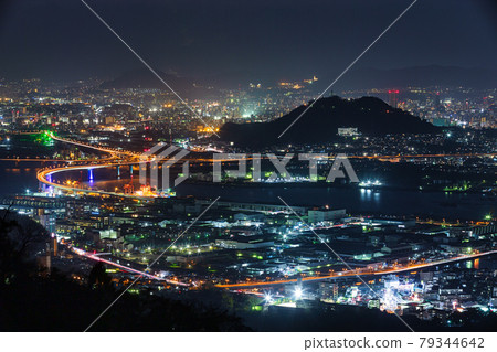 Hiroshima city night view Kaita Ohashi, Niho Junction, Ogonzan 79344642