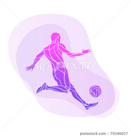 Soccer player kicks the ball. Purple vector illustration Soccer player kicks the ball. Purple vector illustration 79346057