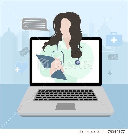 Medical consultation remote, doctor give advice from laptop 79346177