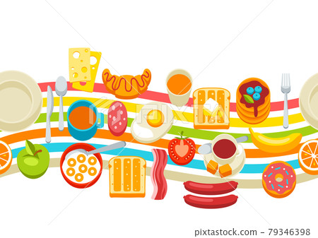 Healthy breakfast seamless pattern. Various... - Stock Illustration ...
