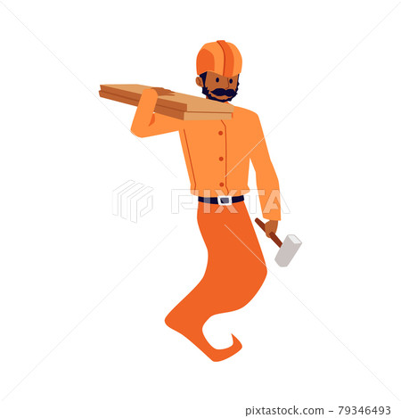 Fairy genie handyman or workman, builder flat vector illustration isolated. 79346493