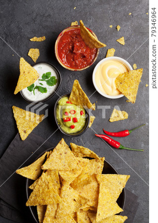 Mexican nachos chips and sauces Mexican nachos chips and sauces 79346964