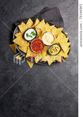 Mexican nachos chips and sauces Mexican nachos chips and sauces 79346965