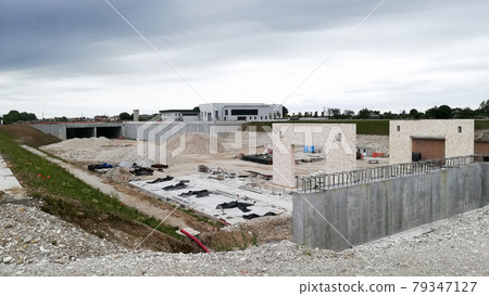 Highway construction site view. Civil engineering Highway construction site view. Civil engineering 79347127