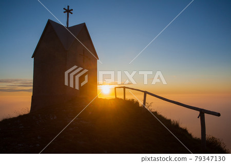 Dawn at the little church, mount Grappa landscape, Italy Dawn at the little church, mount Grappa landscape, Italy 79347130