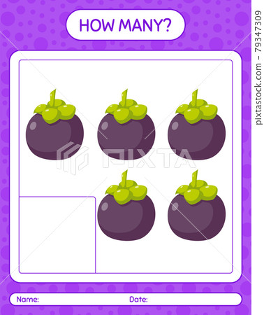 How many counting game with mangosteen. worksheet for preschool kids, kids activity sheet, printable worksheet How many counting game with mangosteen. worksheet for preschool kids, kids activity sheet, printable worksheet 79347309