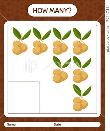 How many counting game with longan. worksheet for preschool kids, kids activity sheet, printable worksheet 79347334