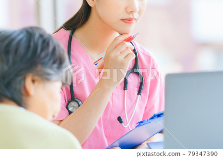 Young female doctor giving medical care Young female doctor giving medical care 79347390