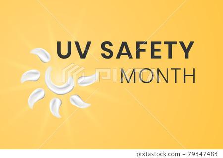 UV safety awareness month. Annual celebration in July. Concept of understanding damaging effects of ultraviolet light exposure for people skin. Vector illustration of banner template 79347483