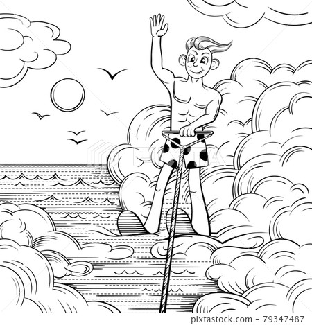 man water skiing, vector sketch illustration 79347487