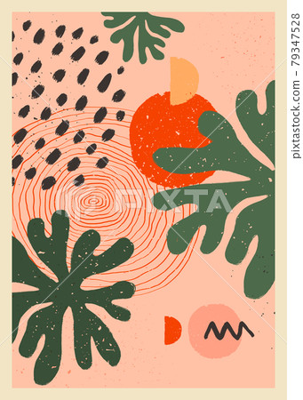 Abstract art minimalist posters set. Scandinavian abstract organic composition in peach pink colors for wall decoration. Vector hand-painted illustration 79347528