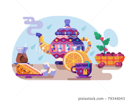 Arabic Tea Break Concept with Oriental Kettle 79348043