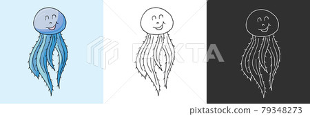Icon set. Jellyfish. Marine theme icon in hand draw style. Cute childish illustration of sea life. Icon, badge, sticker, print for clothes 79348273