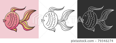 Icon set. Magic fish. Marine theme icon in hand draw style. Cute childish illustration of sea life. Icon, badge, sticker, print for clothes 79348274