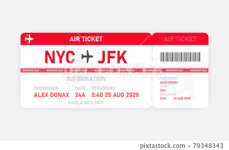 Red flat air ticket on white background. Vector illustration. 79348343