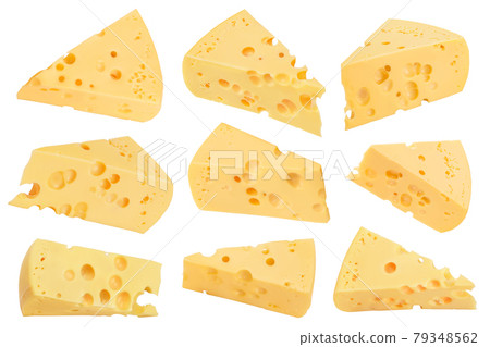 piece of cheese isolated on white background, Set or collection piece of cheese isolated on white background, Set or collection 79348562