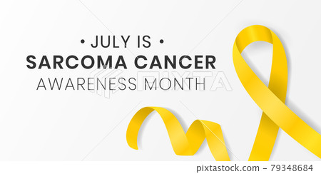 Sarcoma Cancer awareness month banner design template. Annual celebration in July. Realistic yellow sewing ribbon loop with shadow. Vector illustration 79348684