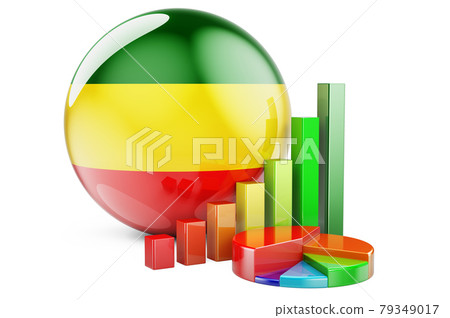 Rastafarian flag with growth bar graph and pie chart. 3D rendering Rastafarian flag with growth bar graph and pie chart. 3D rendering 79349017
