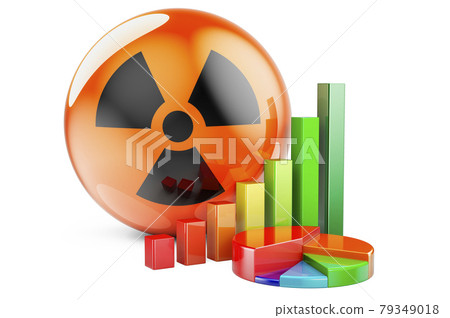 Radiation symbol with growth bar graph and pie chart. 3D rendering Radiation symbol with growth bar graph and pie chart. 3D rendering 79349018