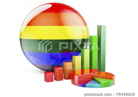 LGBT gay rainbow flag with growth bar graph and pie chart. 3D rendering LGBT gay rainbow flag with growth bar graph and pie chart. 3D rendering 79349020