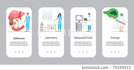 Gallbladder concept app vector. Doctors treat gallstones. Biliary dyskinesia ptoblems 79349815