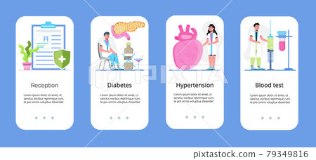 Diabetes mellitus app vector. Illustration of type 2 diabetes and insulin production concept vector. 79349816