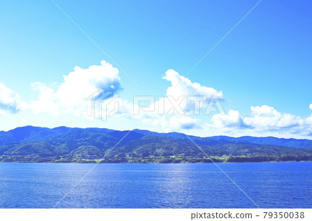 Sado Island seen from the ferry entering Ryotsu Port 79350038