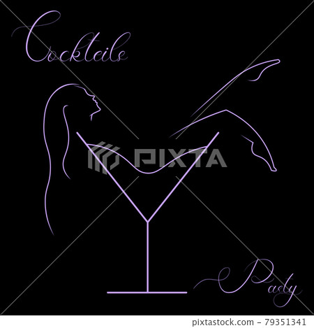 minimal martini cocktail logo with a female figure in a glass minimal martini cocktail logo with a female figure in a glass 79351341