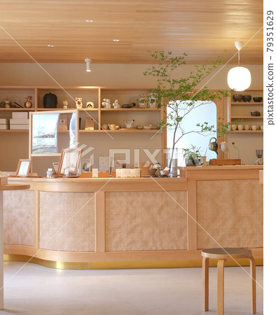 Fashionable Japanese sweets shop wooden counter Fashionable Japanese sweets shop wooden counter 79351629