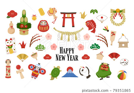 Various lucky charm sets New Year's hand-drawn illustrations Various lucky charm sets New Year's hand-drawn illustrations 79351865