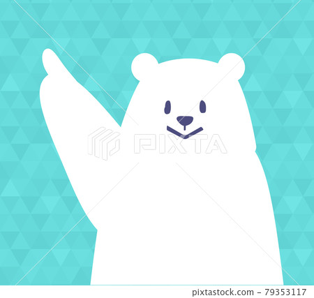 Polar bear pointing a finger A cool and cold ice background 79353117